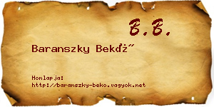 Baranszky Bekő névjegykártya